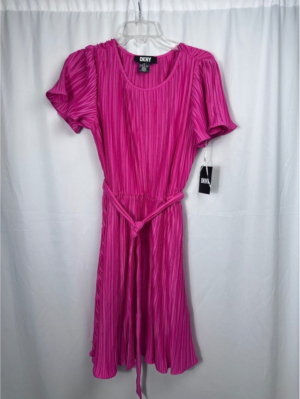 DKNY Fuchsia Pleated Midi Dress with Belt Size 10